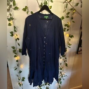 J. Crew Button Front Tiered Cover Up Dress Blue Cotton Voile